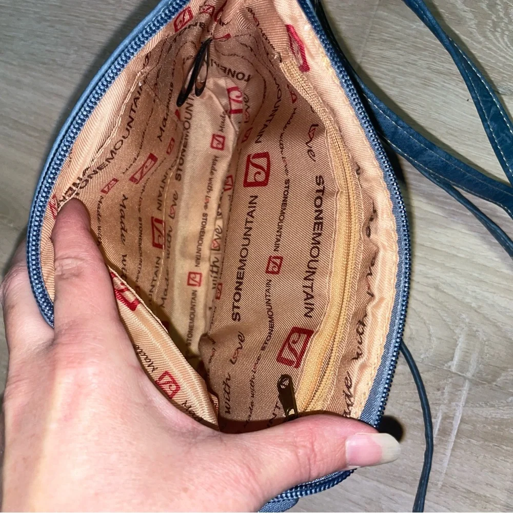 Stone Mountain Blue Jean Denim Look Crossbody Wristlet Bag - Picture 10 of 14